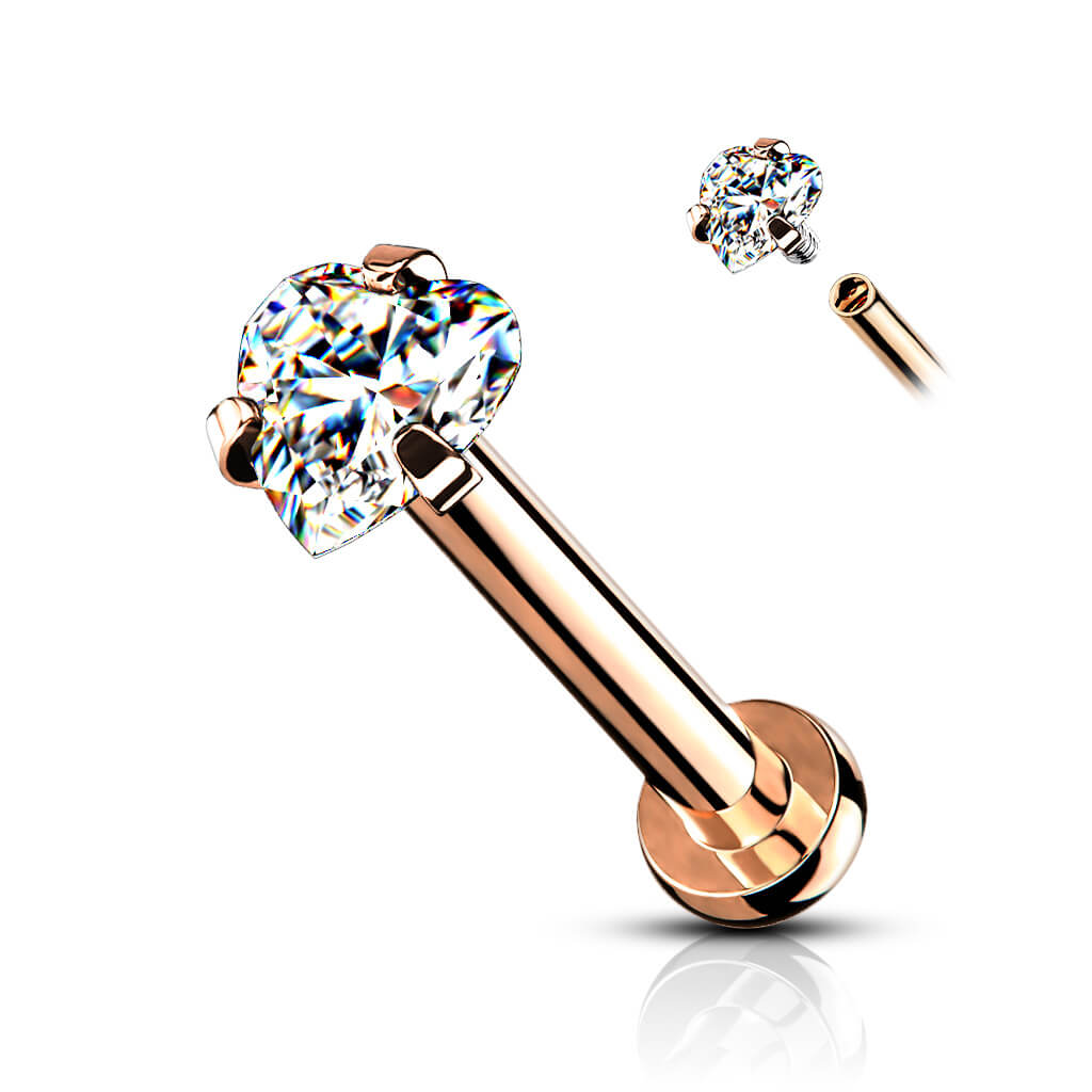 Labret Zircone Cœur Filetage Interne - Image 8