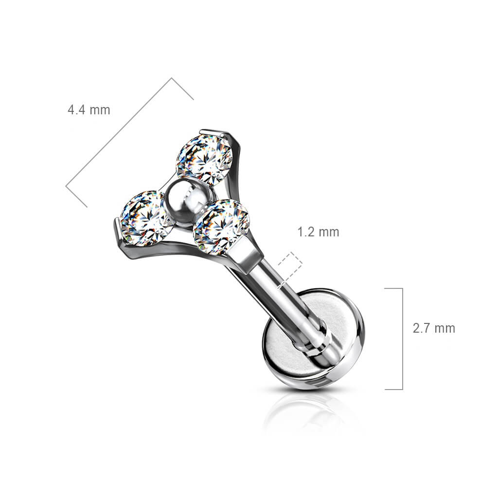 Labret Triangle Zircone Argent Filetage Interne - Image 3