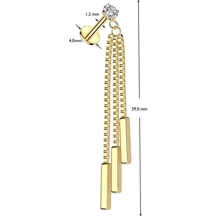 Labret chaîne à triple barre pendante Filetage Interne - Image 2