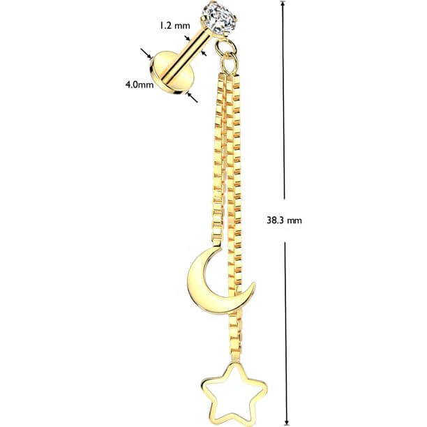 Labret pendentif croissant de lune étoile creuse Filetage Interne - Image 2