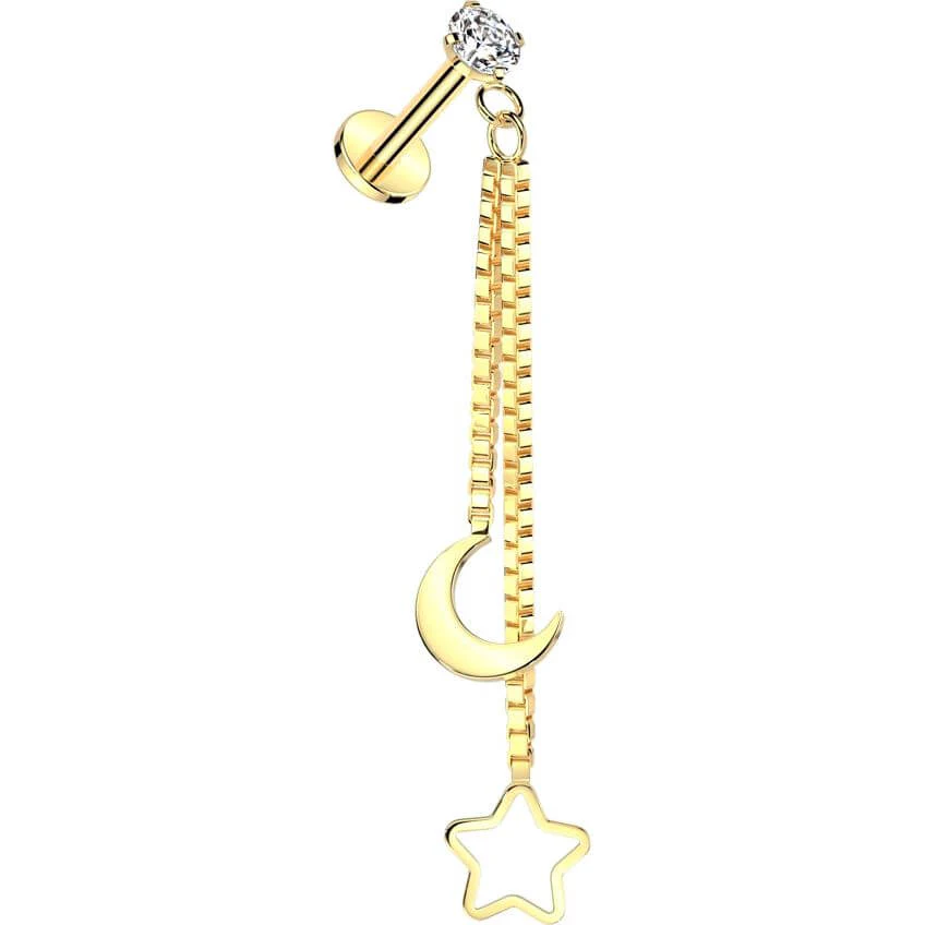 Labret pendentif croissant de lune étoile creuse Filetage Interne - Image 4