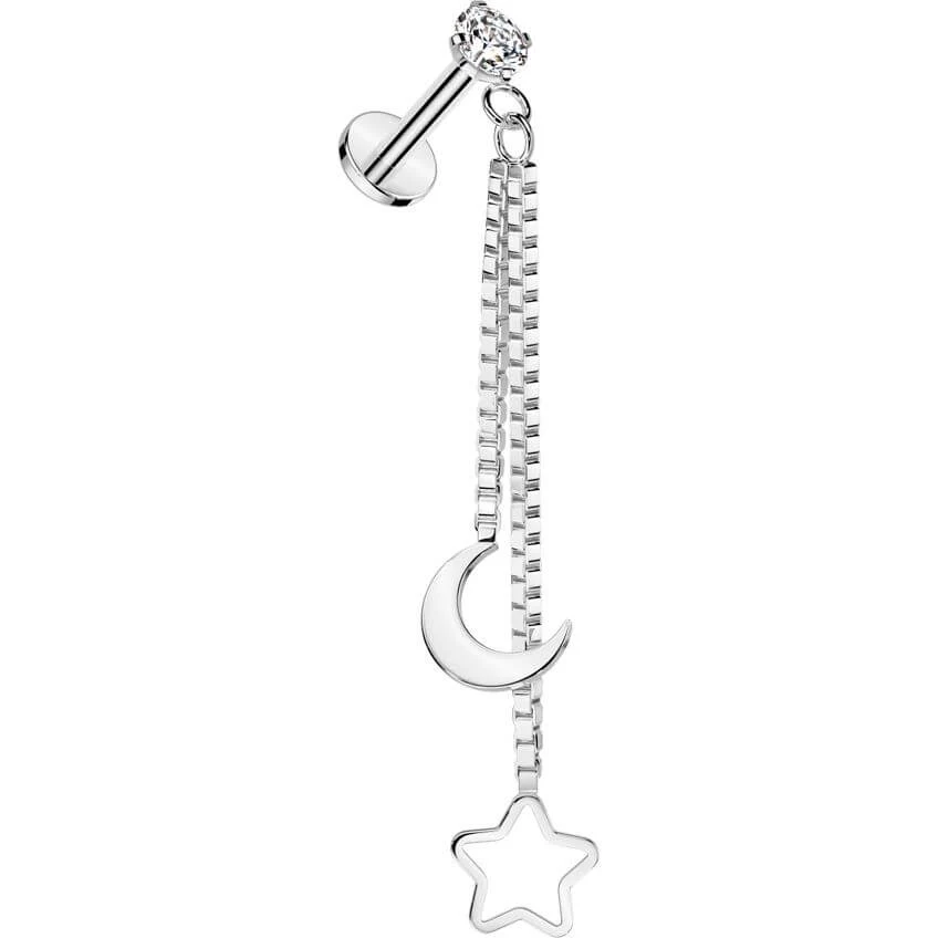 Labret pendentif croissant de lune étoile creuse Filetage Interne - Image 5