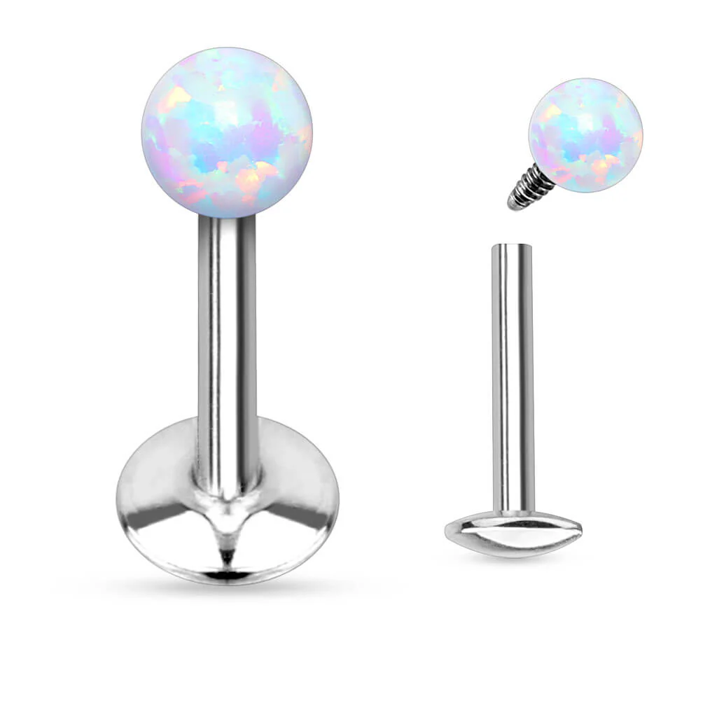 Labret Opale Sphérique Argent Filetage Interne - Image 3