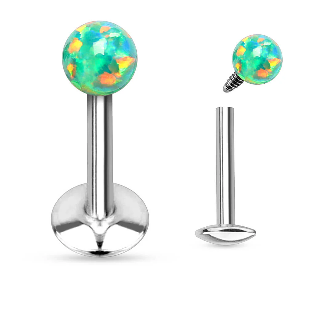 Labret Opale Sphérique Argent Filetage Interne - Image 4