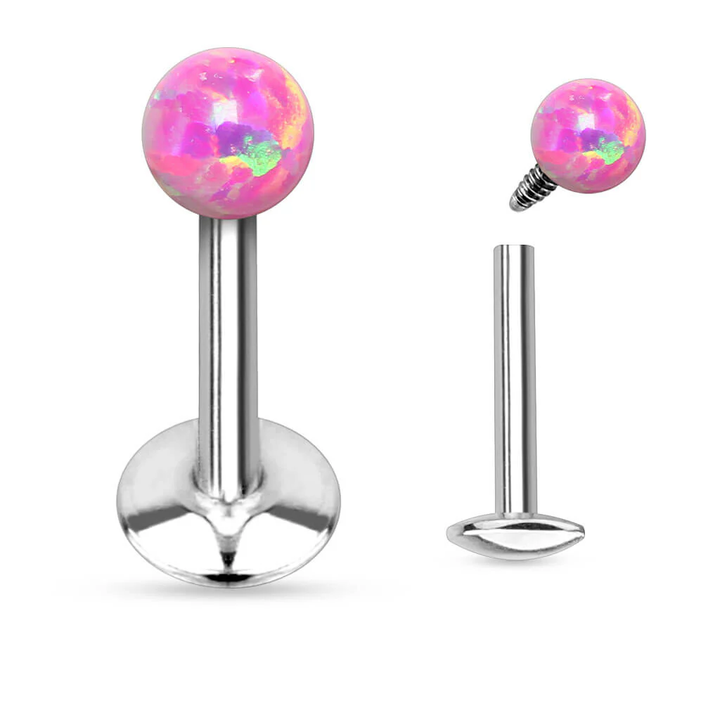 Labret Opale Sphérique Argent Filetage Interne - Image 6