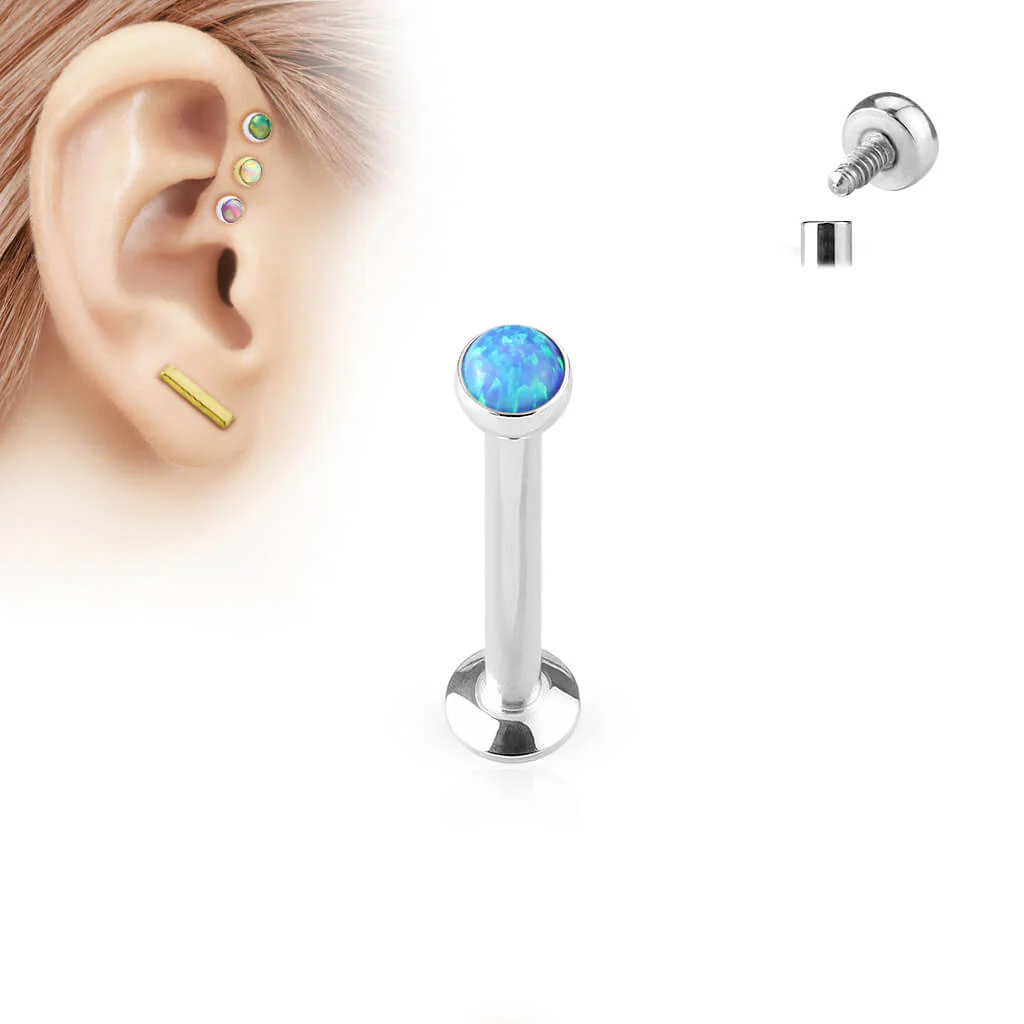 Labret Opale Plate Argent Filetage Interne - Image 3