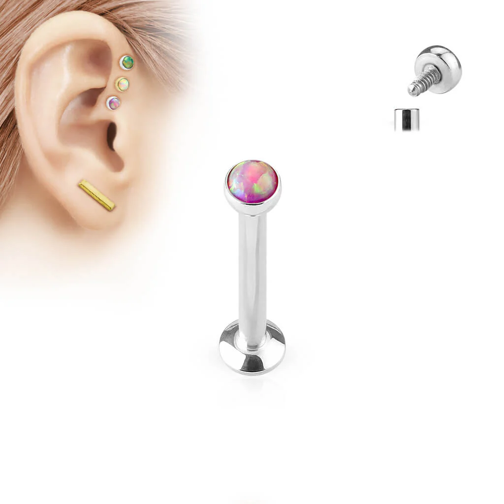 Labret Opale Plate Argent Filetage Interne - Image 6
