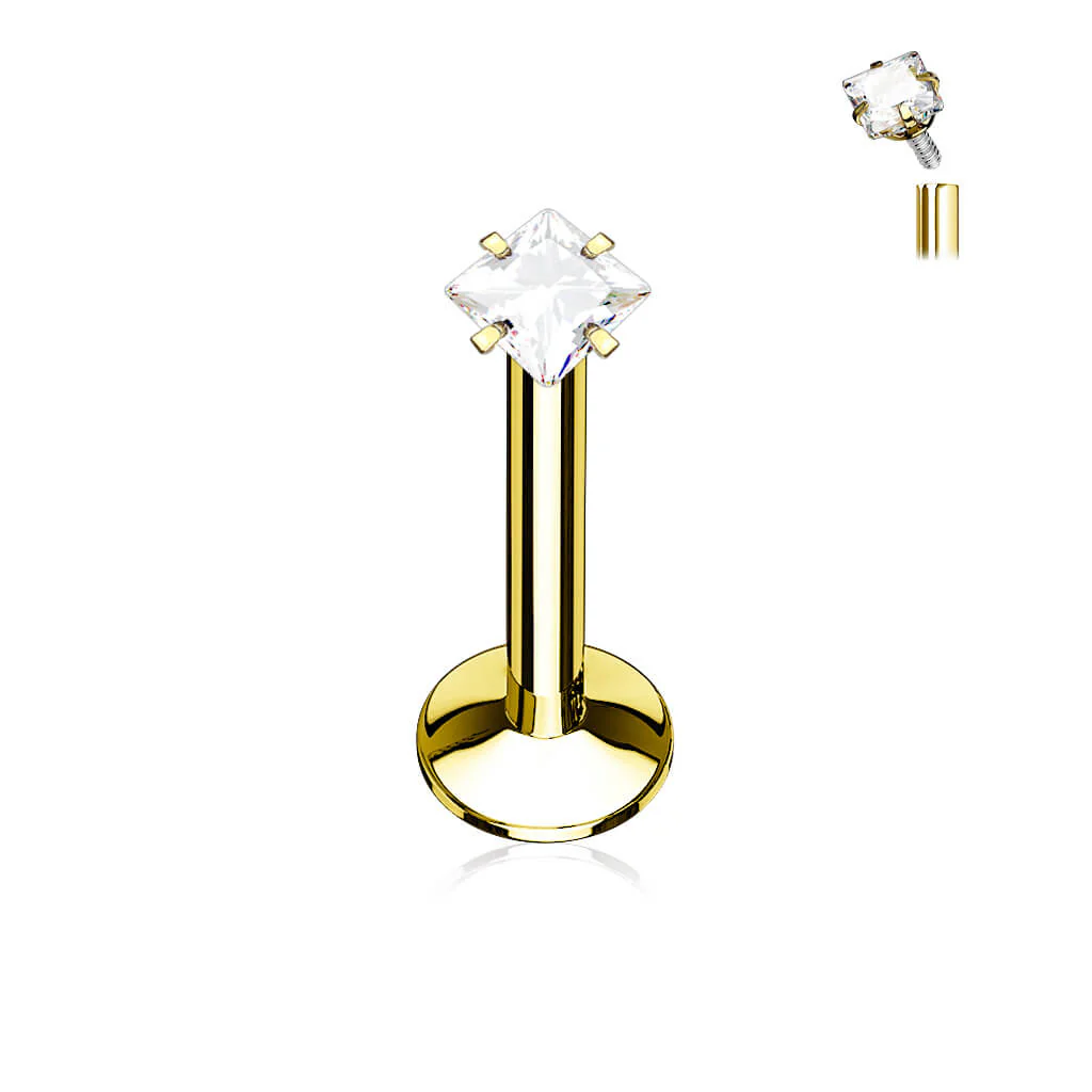 Labret Zircone Carrée Filetage Interne - Image 2
