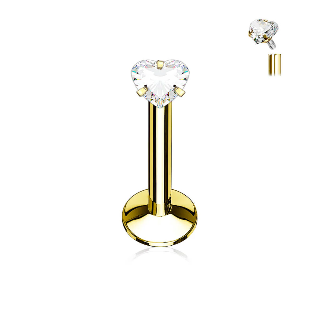 Labret Zircone Cœur Filetage Interne - Image 2