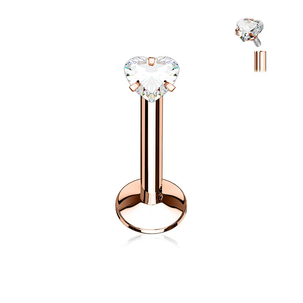 Labret Zircone Cœur Filetage Interne - Image 4