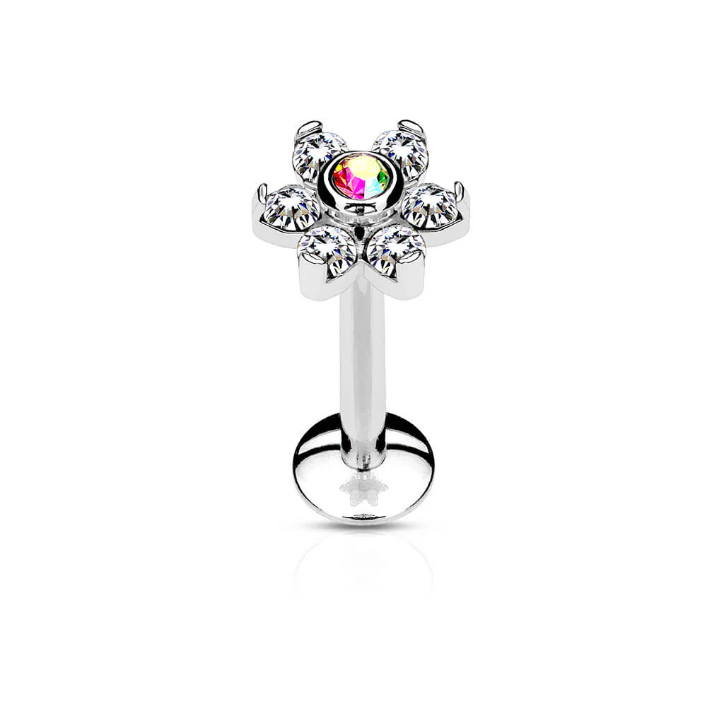 Labret Fleur Zircone Argent Filetage Interne - Image 3