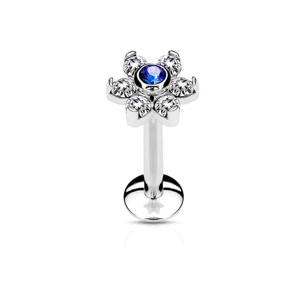 Labret Fleur Zircone Argent Filetage Interne - Image 4