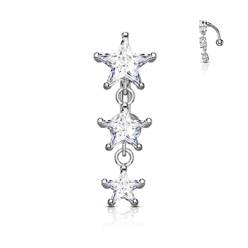 Piercing Nombril Pendentif 3 Étoiles Zircone Inversé - Image 2