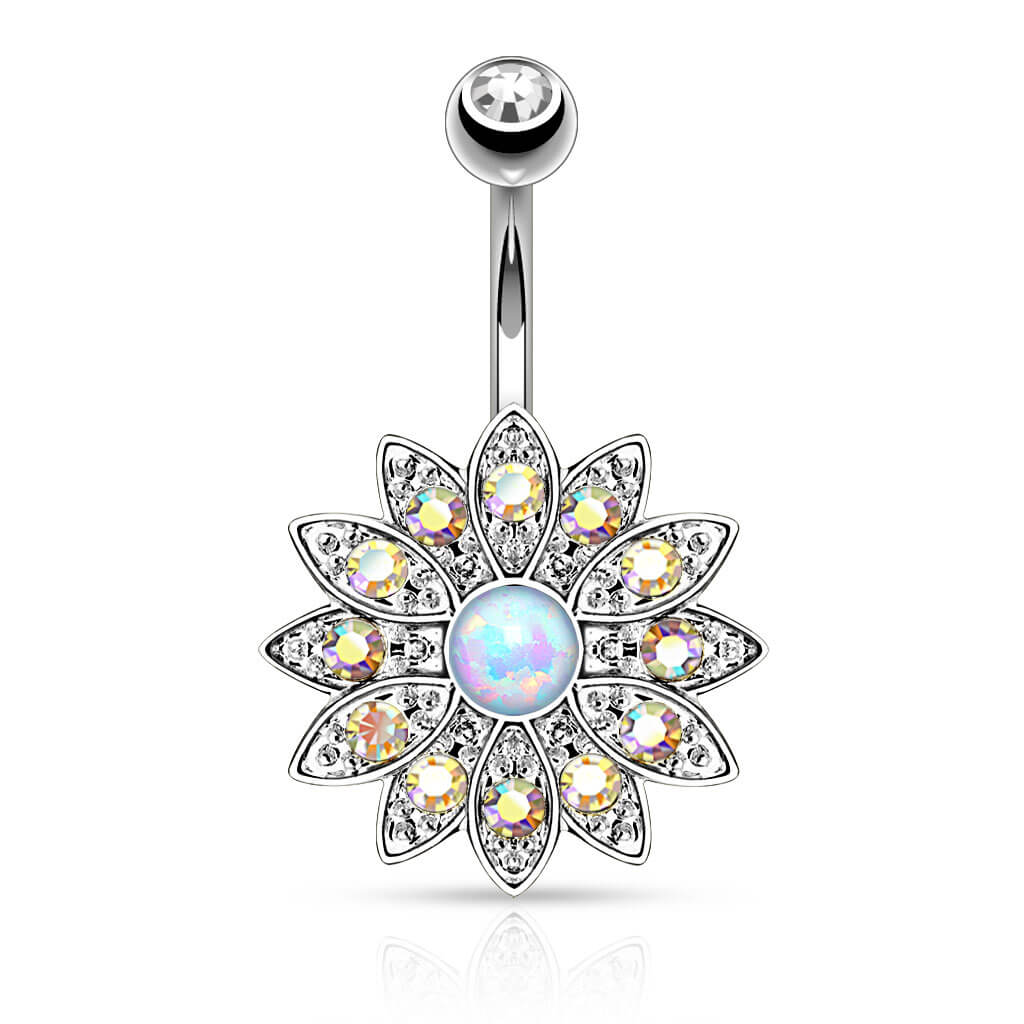 Piercing Nombril Fleur Zircone Opale - Image 2