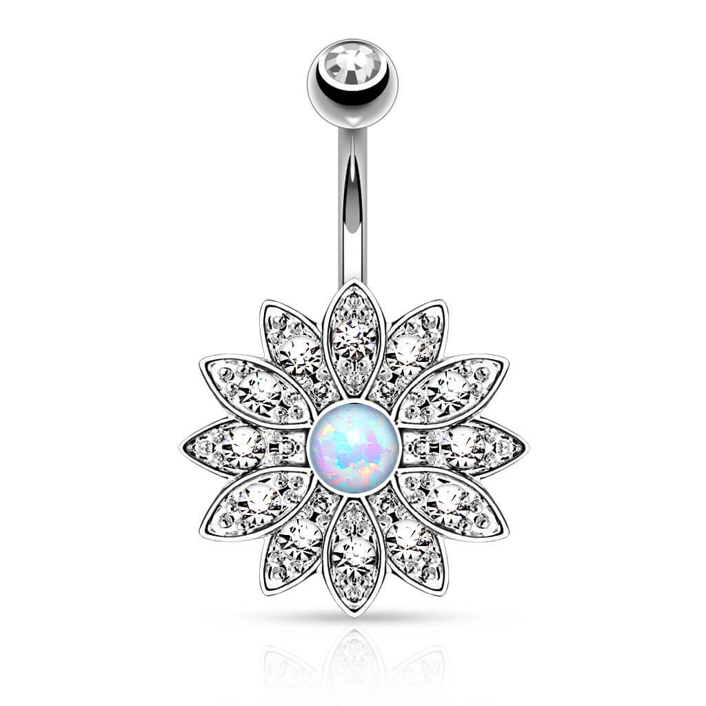 Piercing Nombril Fleur Zircone Opale - Image 3
