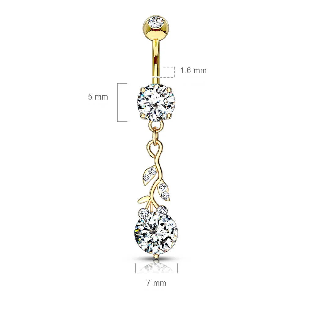 Piercing Nombril Pendentif Feuille Zircone - Image 3