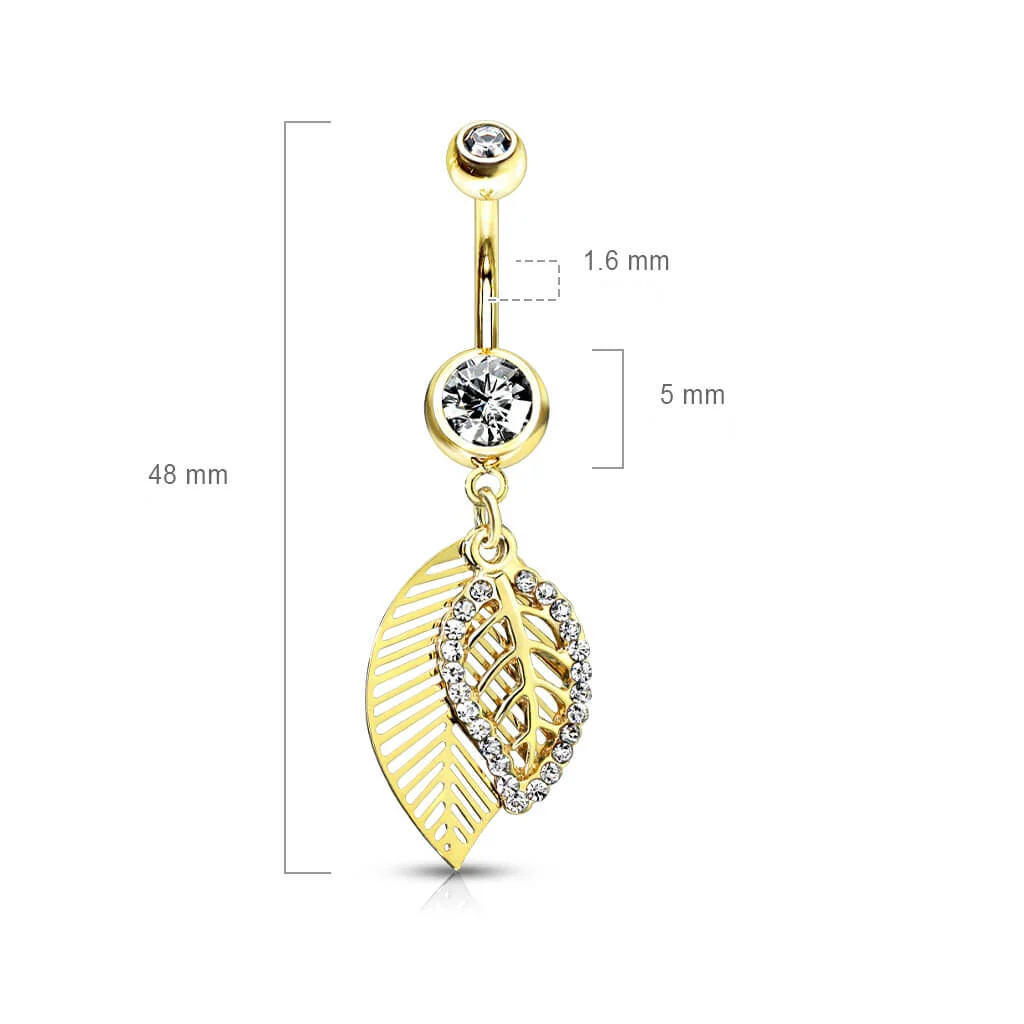 Piercing Nombril Pendentif Feuille Zircone - Image 3