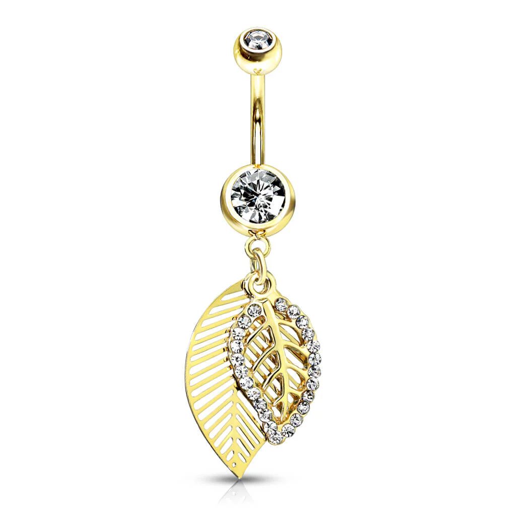 Piercing Nombril Pendentif Feuille Zircone - Image 4
