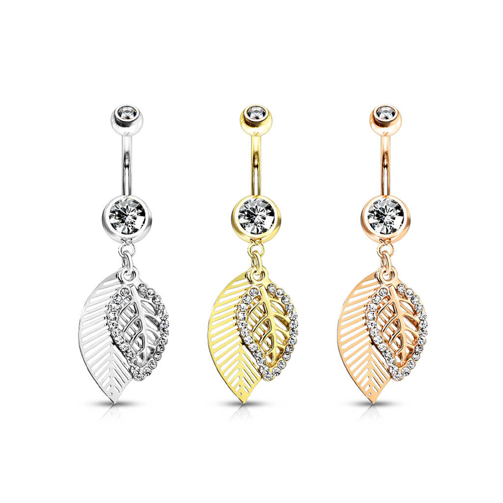 Piercing Nombril Pendentif Feuille Zircone - Image 5