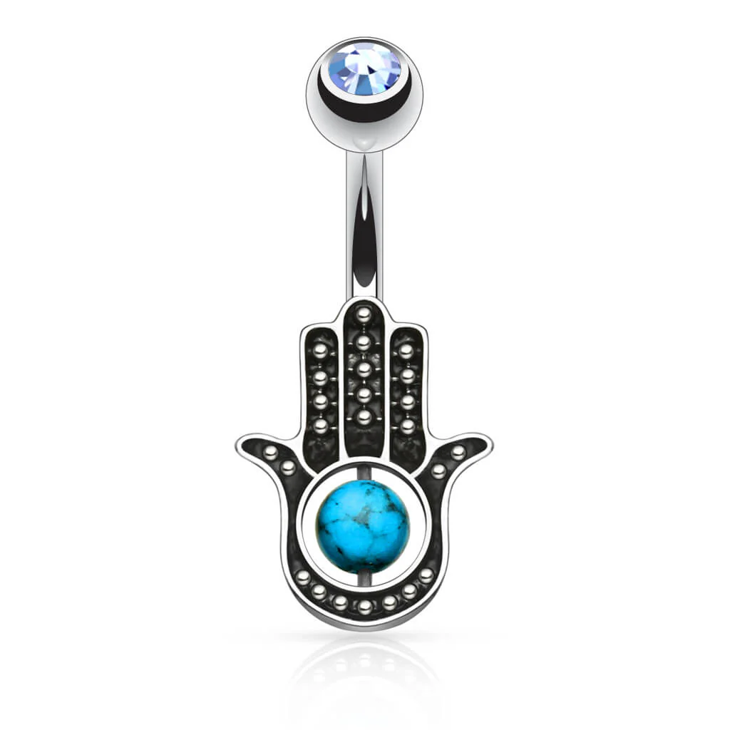 Piercing Nombril Hamsa Turquoise Zircone - Image 3