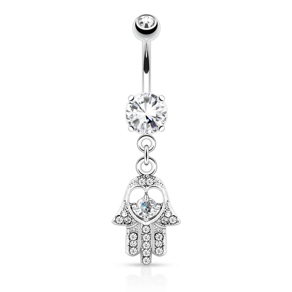 Piercing Nombril Pendentif Hamsa Zircone Silver - Image 2