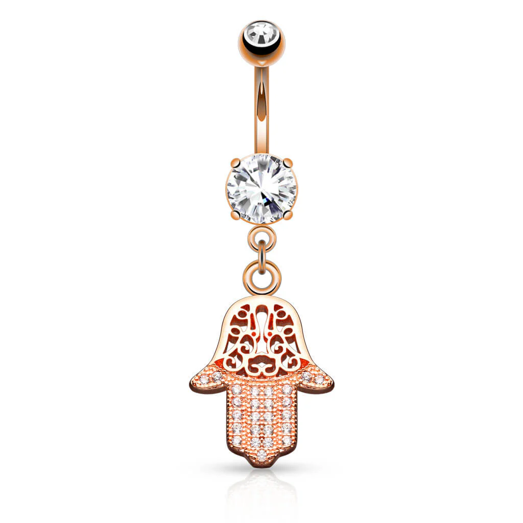 Piercing Nombril Pendentif Hamsa Zircone - Image 3