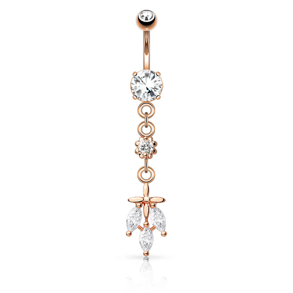 Piercing Nombril Pendentif Feuille 3 Zircones - Image 4