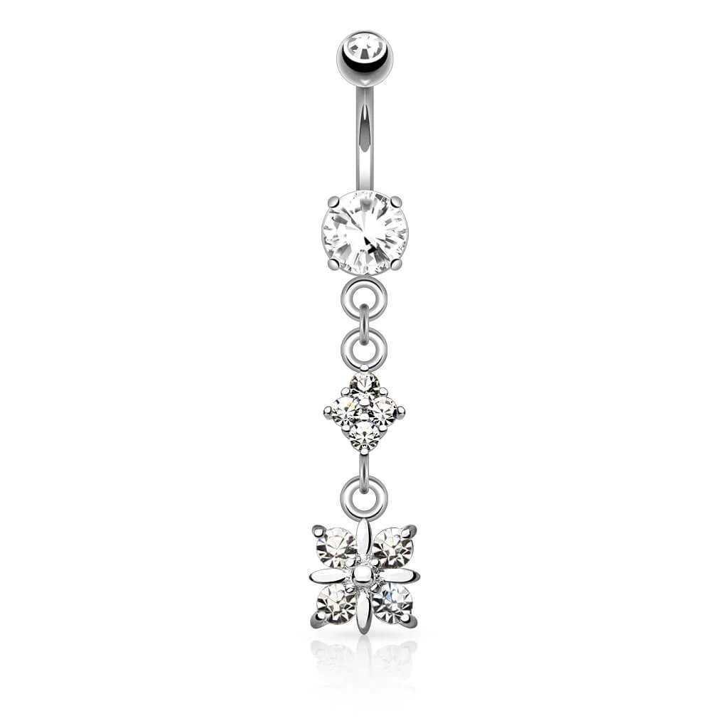 Piercing Nombril Pendentif Carré 4 Zircones - Image 2