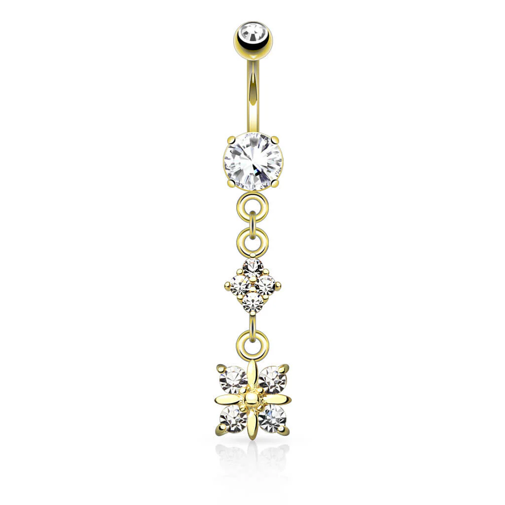 Piercing Nombril Pendentif Carré 4 Zircones - Image 3