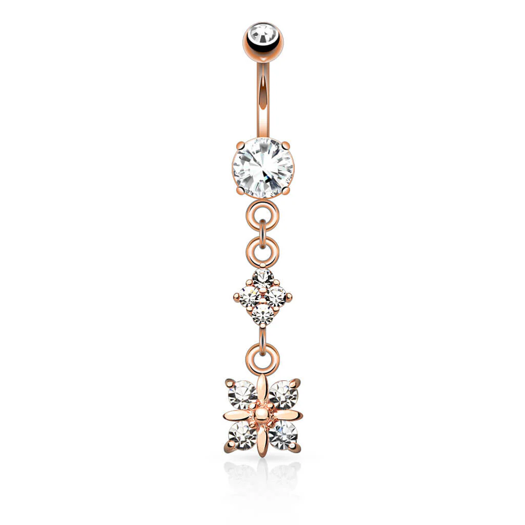 Piercing Nombril Pendentif Carré 4 Zircones - Image 4