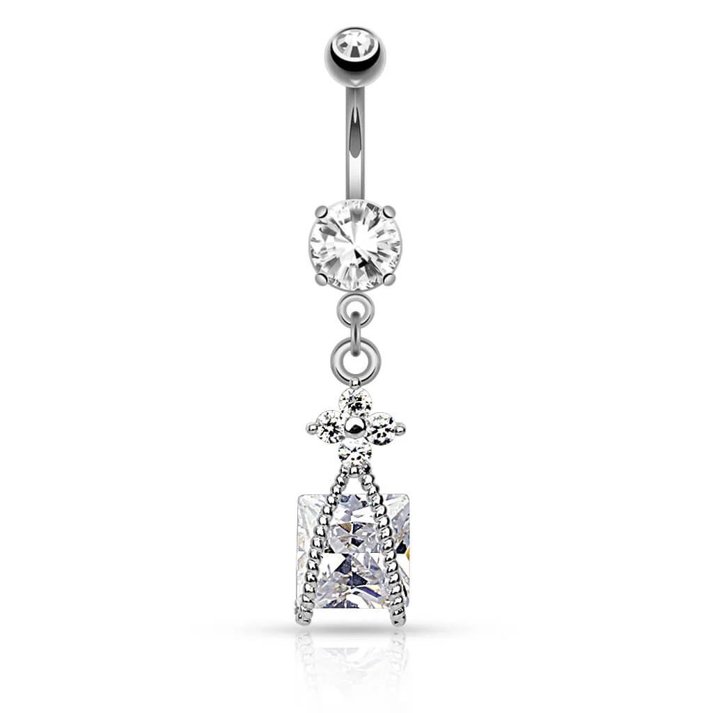 Piercing Nombril Pendentif Fleur Carré Zircone - Image 2