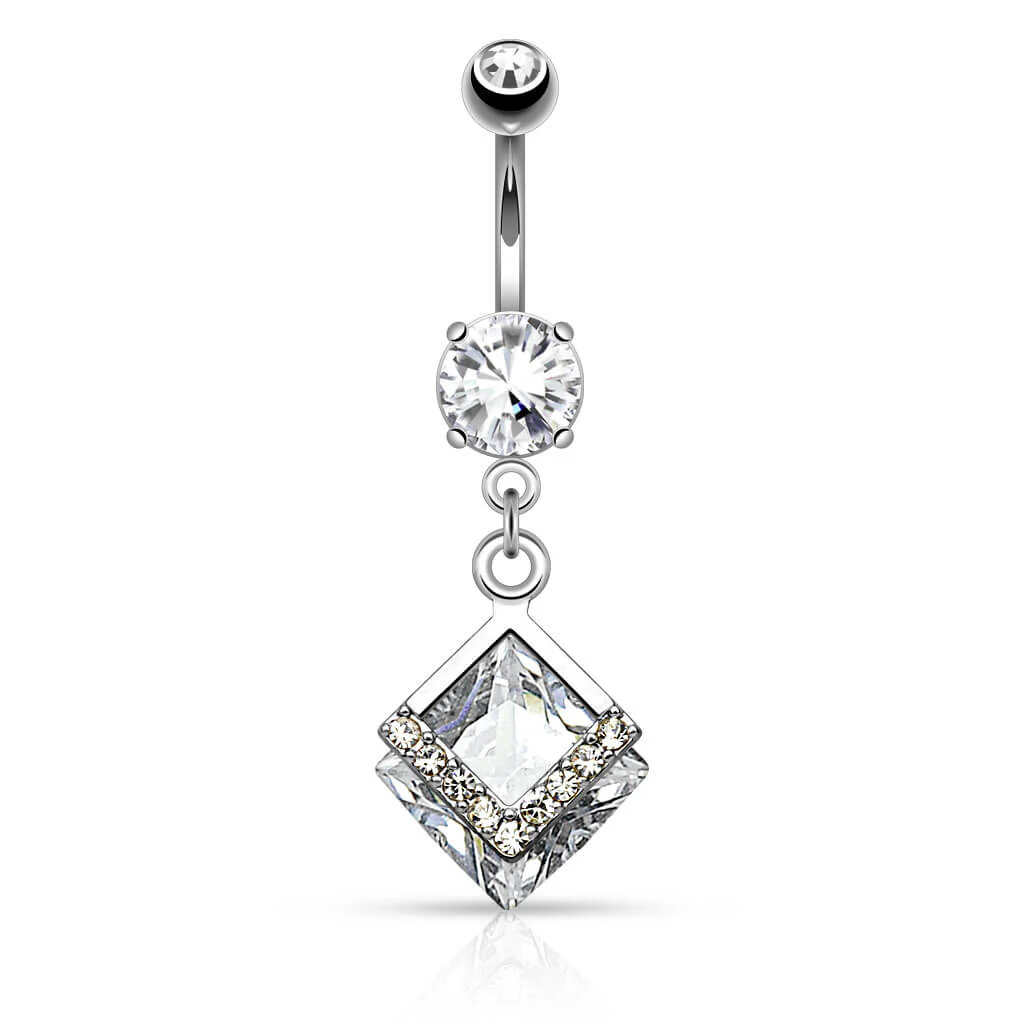 Piercing Nombril Pendentif Carré Zircone - Image 2