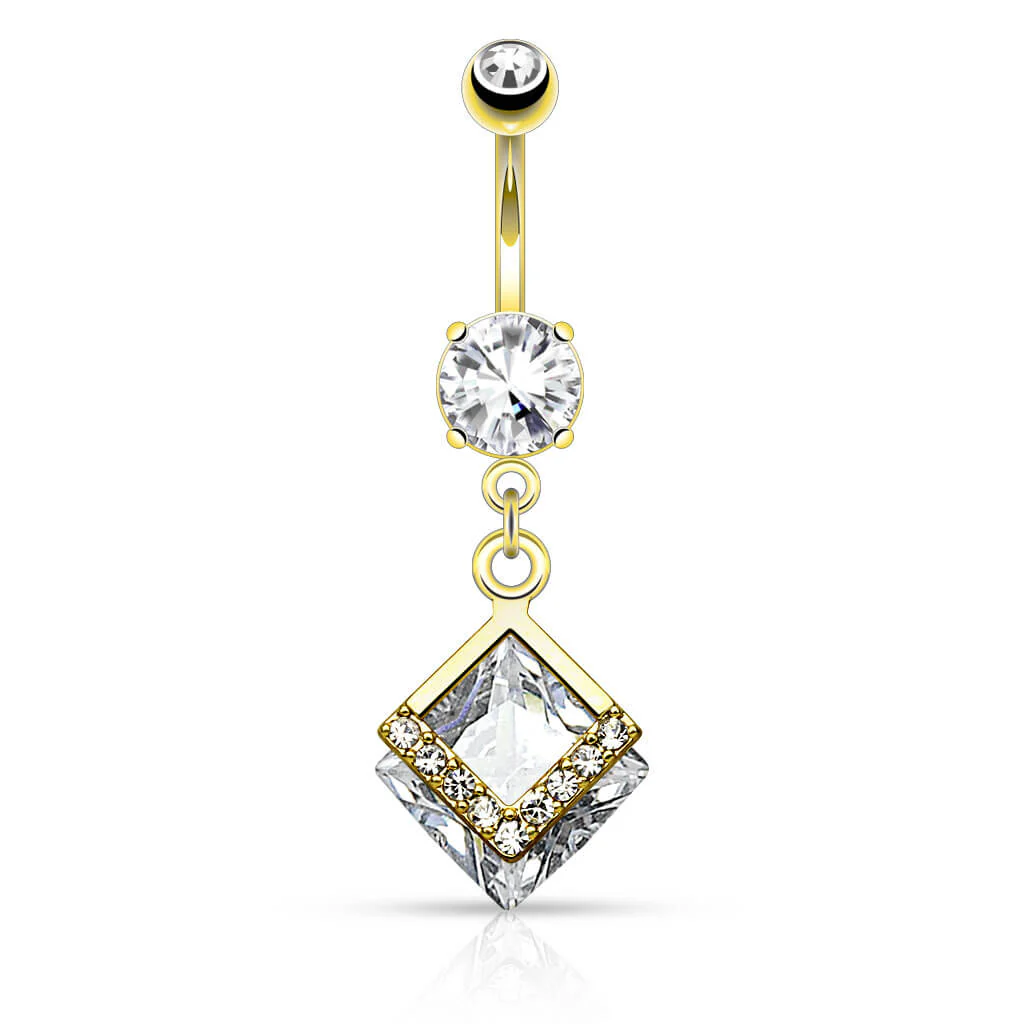 Piercing Nombril Pendentif Carré Zircone - Image 3