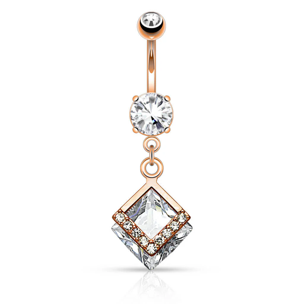 Piercing Nombril Pendentif Carré Zircone - Image 4