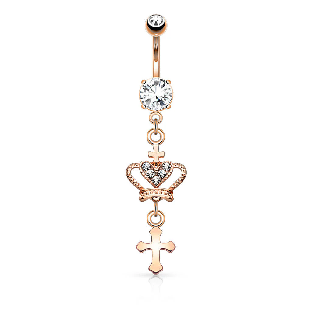 Piercing Nombril Pendentif Croix Couronne Zircone - Image 4