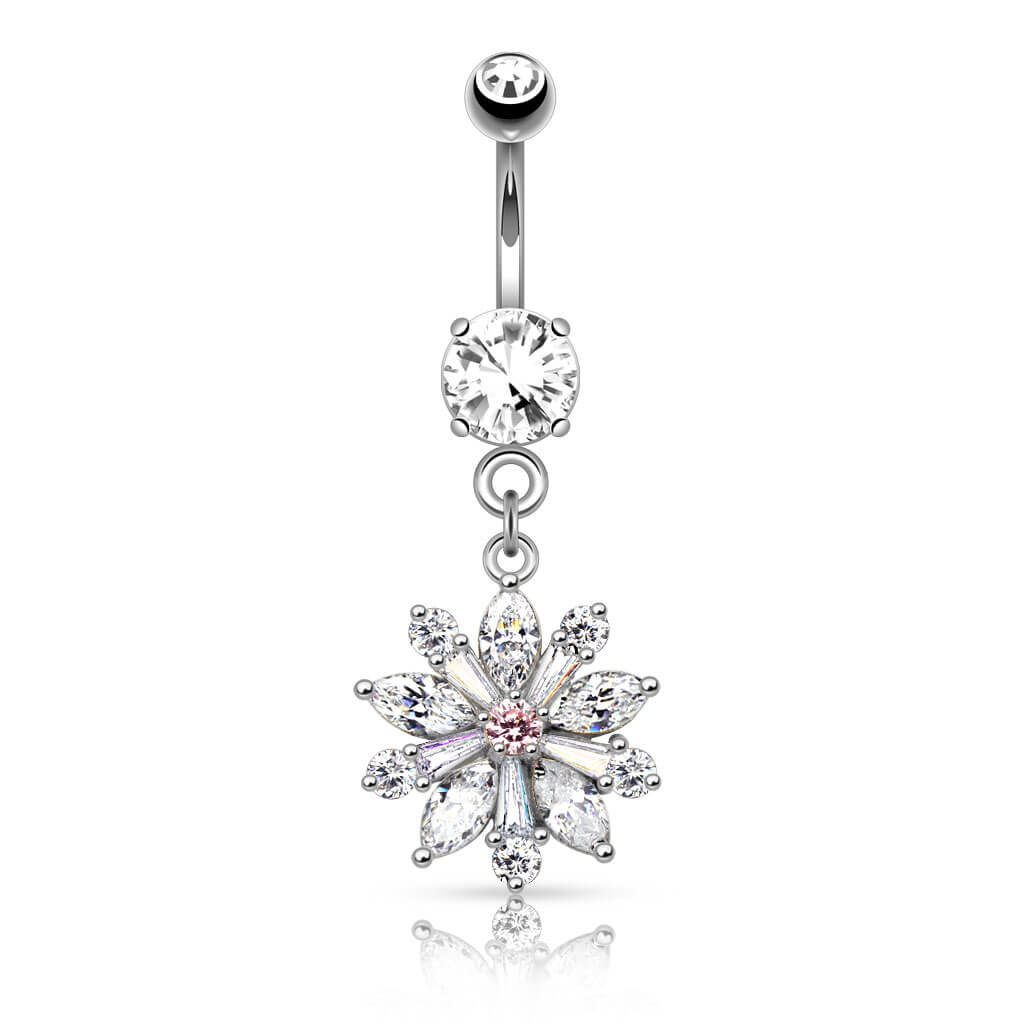 Piercing Nombril Pendentif Fleur Zircone - Image 2
