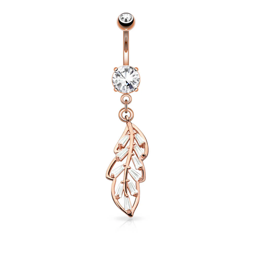 Piercing Nombril Pendentif Feuille Zircone - Image 4