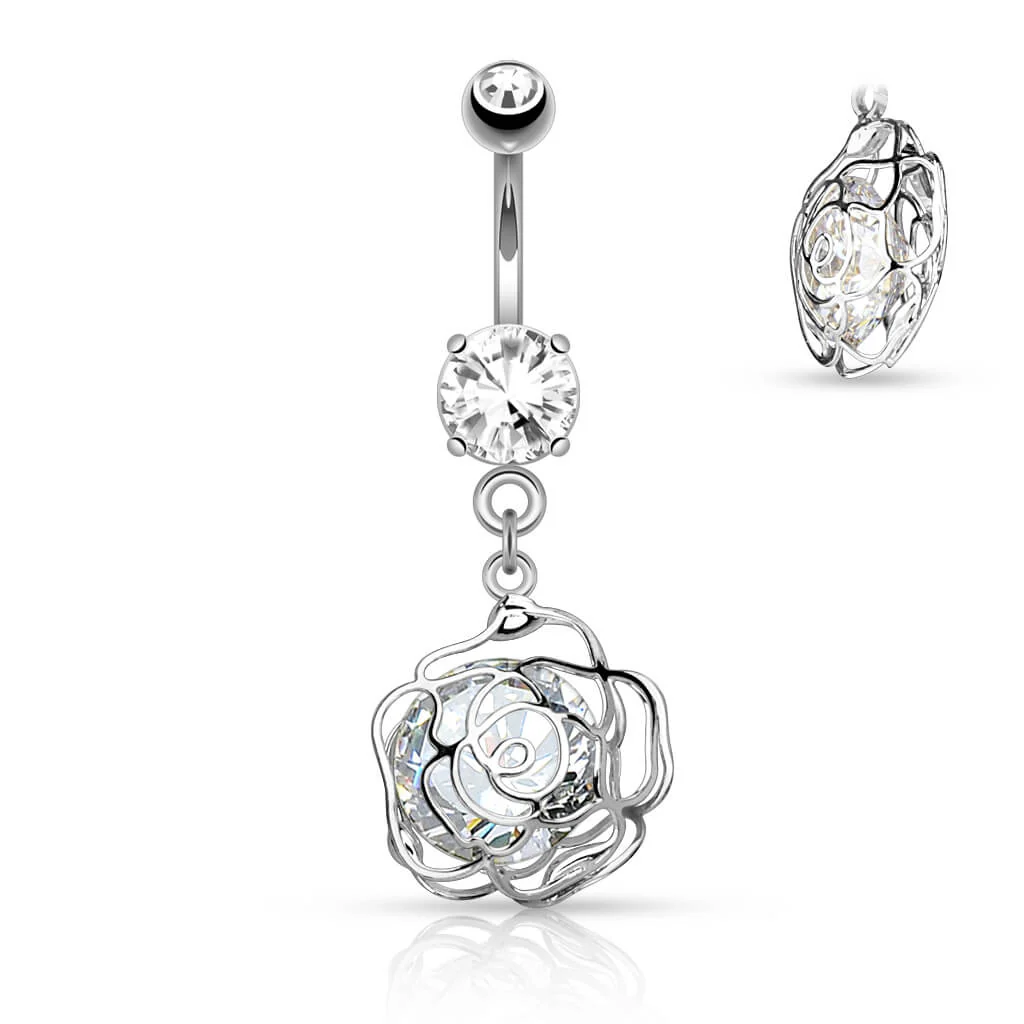 Piercing Nombril Pendentif Rose Zircone - Image 2