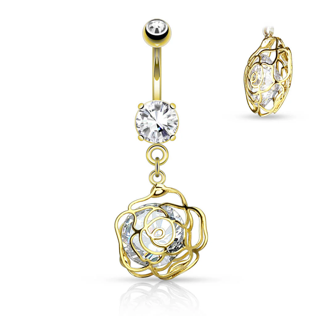 Piercing Nombril Pendentif Rose Zircone - Image 3