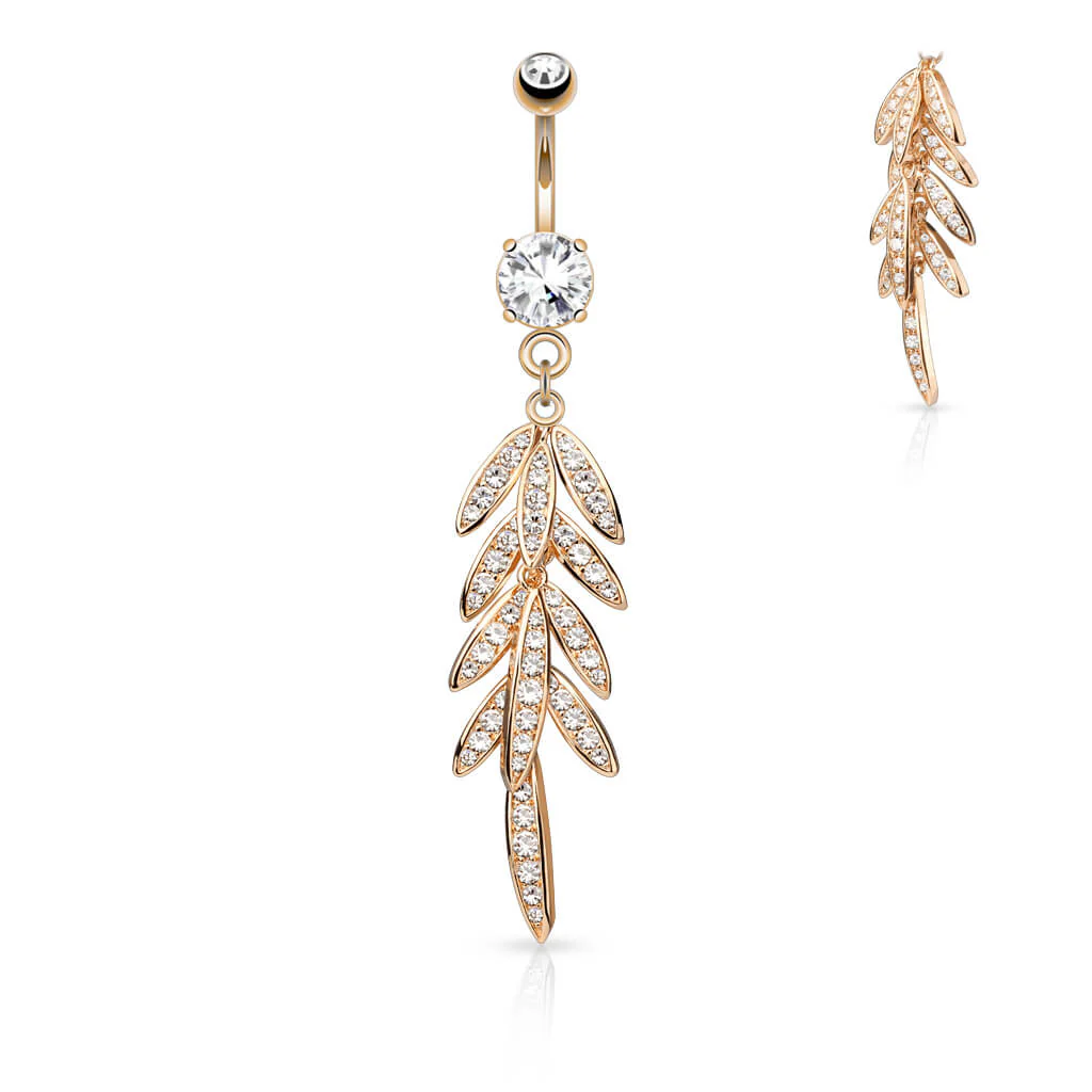 Piercing Nombril Pendentif Feuille Zircone - Image 4
