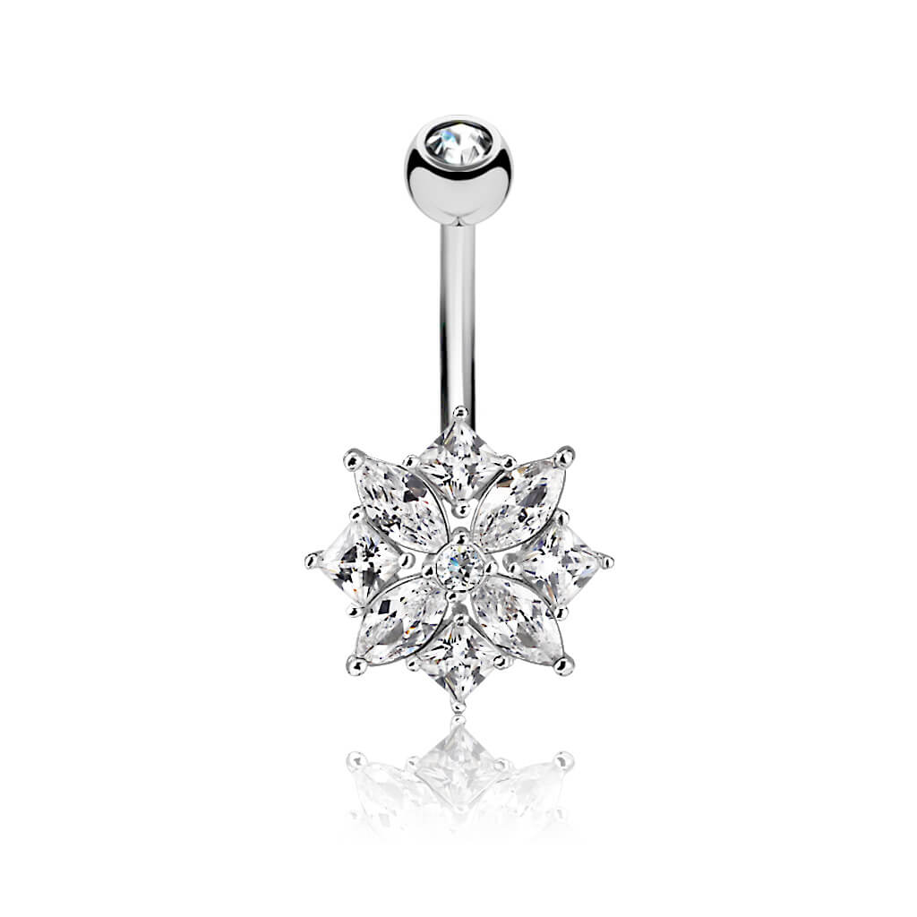 Piercing Nombril Fleur Zircone Argent - Image 3