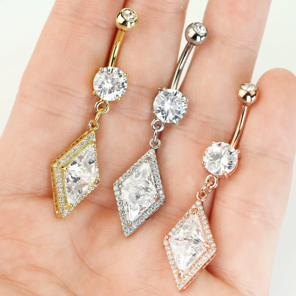 Piercing Nombril Pendentif Losange Zircone - Image 6