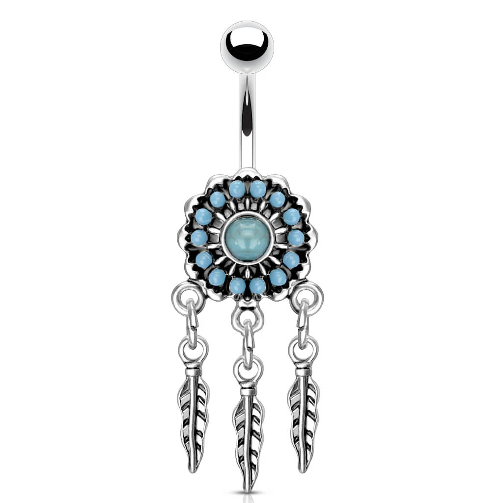 Piercing Nombril Attrape-Rêve Turquoise Argent - Image 2