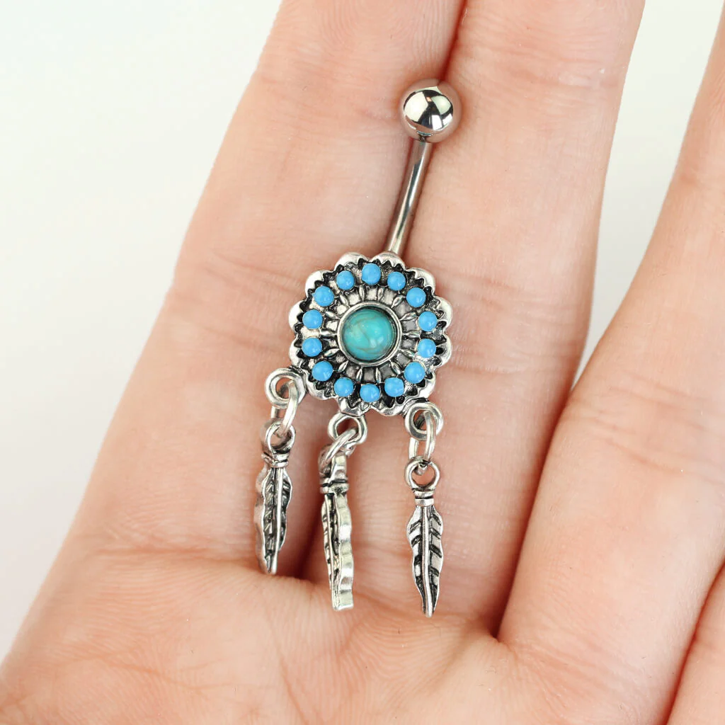 Piercing Nombril Attrape-Rêve Turquoise Argent - Image 4