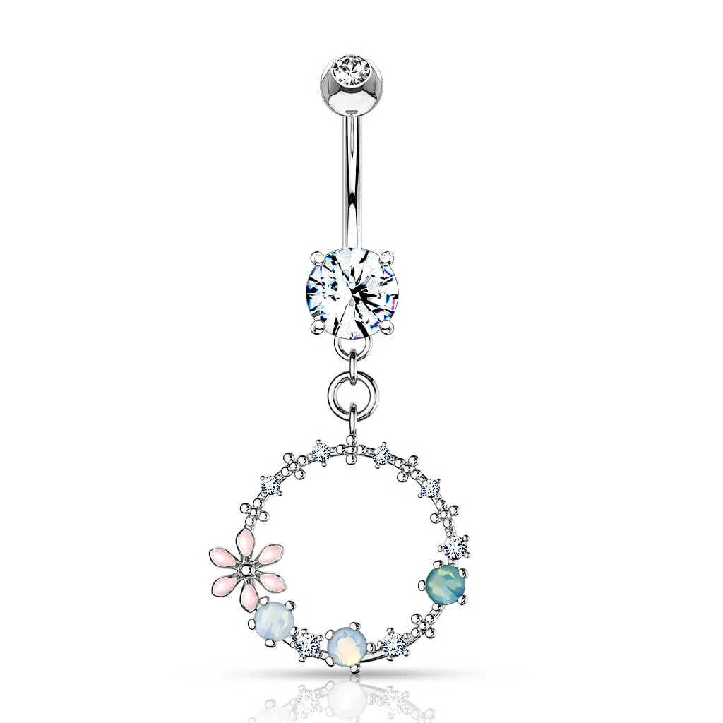 Piercing Nombril Pendentif Courone De Fleurs Zircone - Image 2