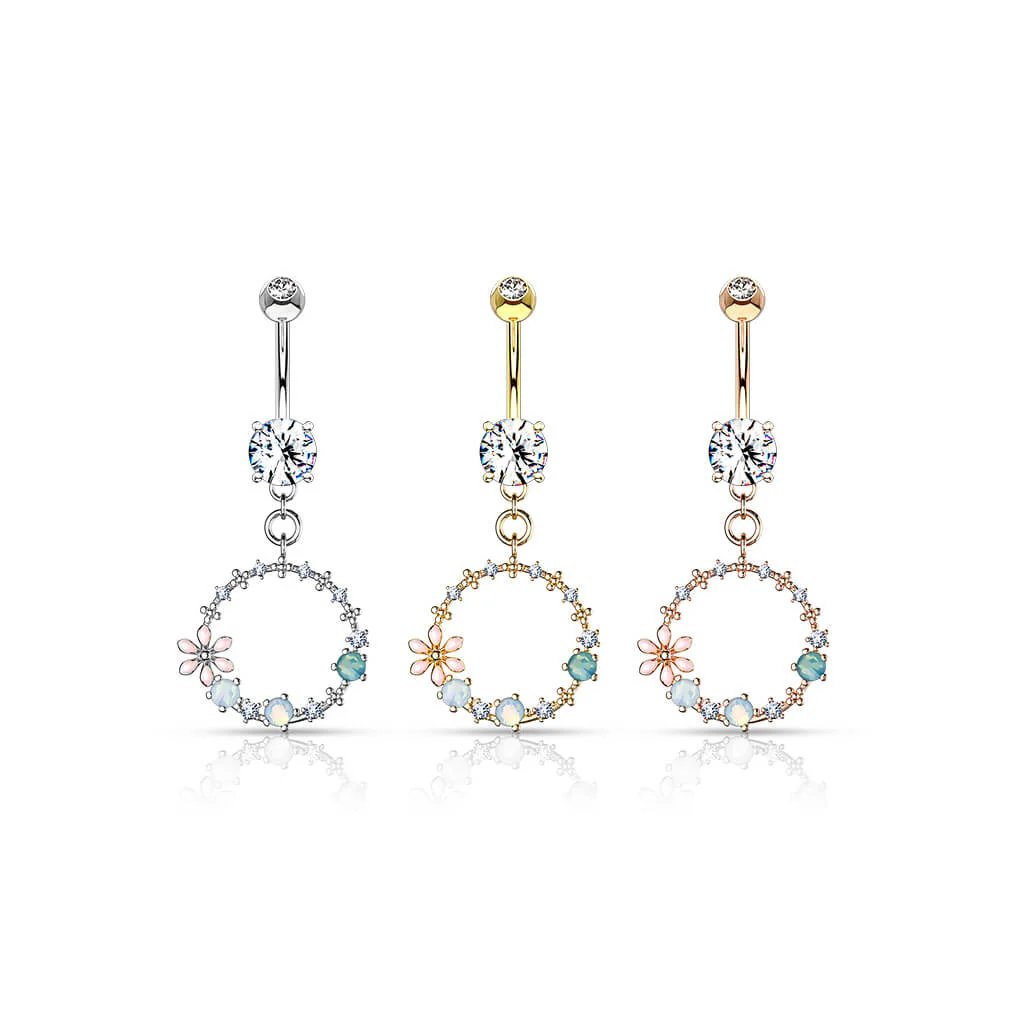 Piercing Nombril Pendentif Courone De Fleurs Zircone - Image 5