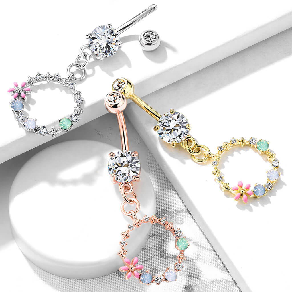Piercing Nombril Pendentif Courone De Fleurs Zircone - Image 7