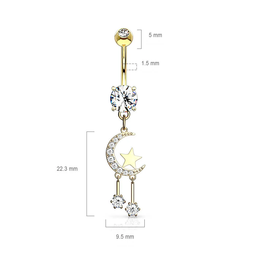 Piercing Nombril Pendentif Étoile De Lune Zircone - Image 3