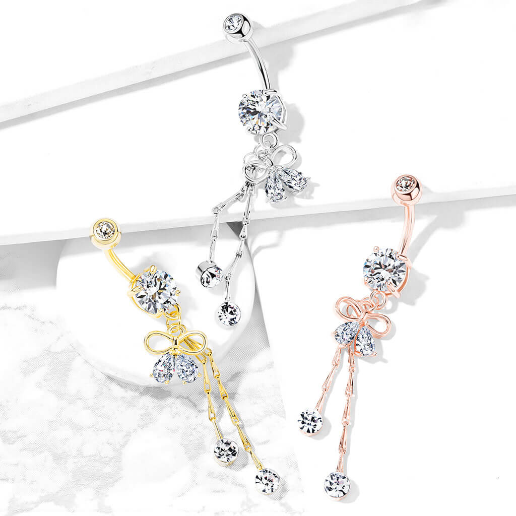 Piercing Nombril Pendentif Noeud Zircone - Image 7