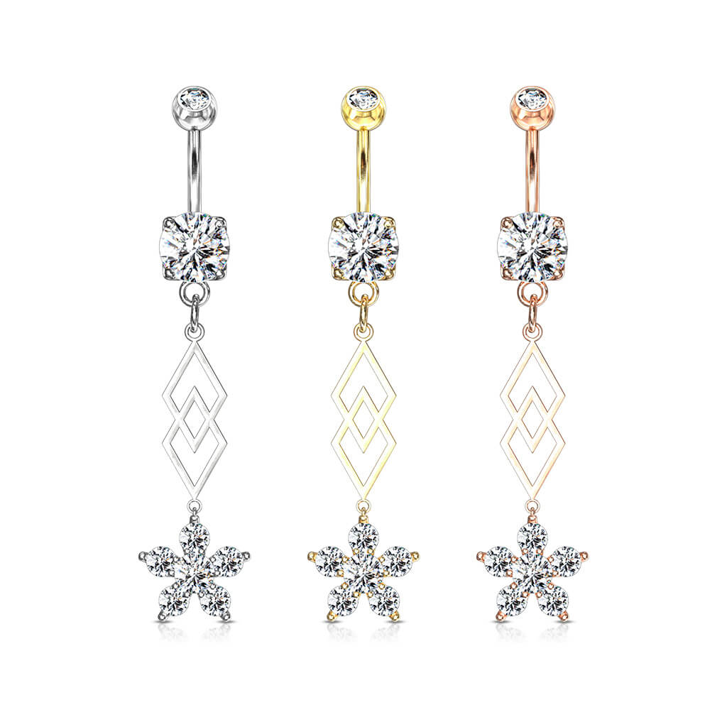 Piercing Nombril Pendentif Fleur  Zircone - Image 5